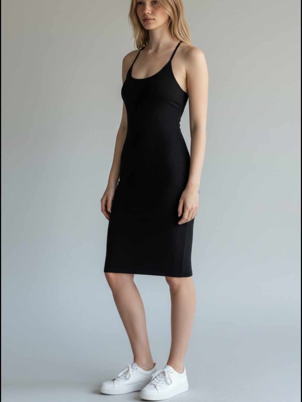 Monrow Classic Dark charcoal gray Spaghetti-Strap Bodycon Dress